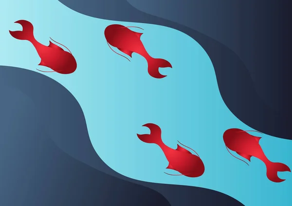 Nehirde Yüzen Kırmızı Balığın Arka Planı — Stok Vektör