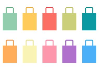 Renkli taşıma çantası çizimleri koleksiyonu, parlak renklerle