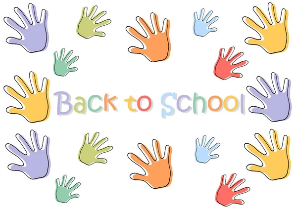 Back School Theme Background Colorful Handprints — Stock Vector