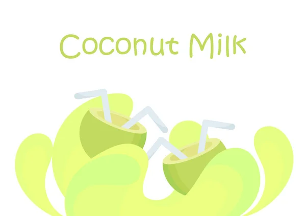Fondo Latte Cocco Con Spruzzi Latte Frutta Cocco — Vettoriale Stock