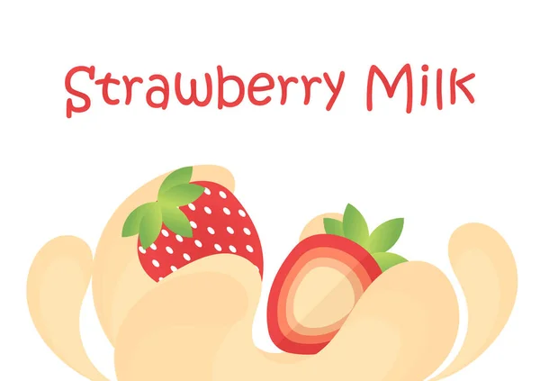 Strawberry Milk Flavored Milk Background Milk Splash Strawberry Fruit — Stock Vector