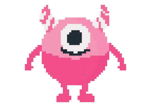 Beautiful Bright Pink Monster Illustration Cheerful Face Pixel Theme — Stock Vector