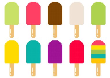 a collection of colorful ice cream illustrations with a pixel theme