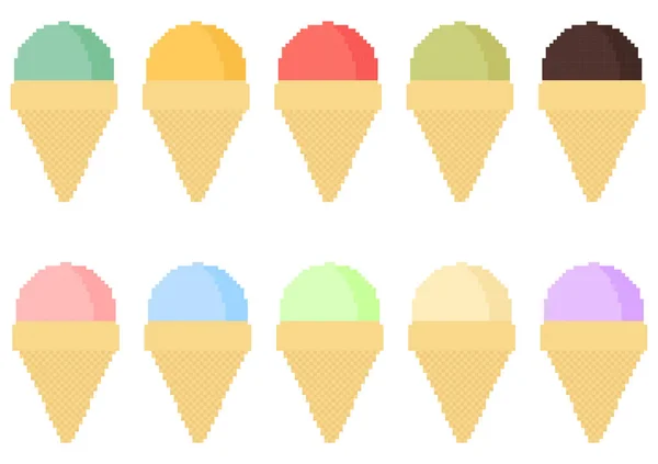 Collection Ice Cream Pixel Theme Various Flavors Colors — Vetor de Stock
