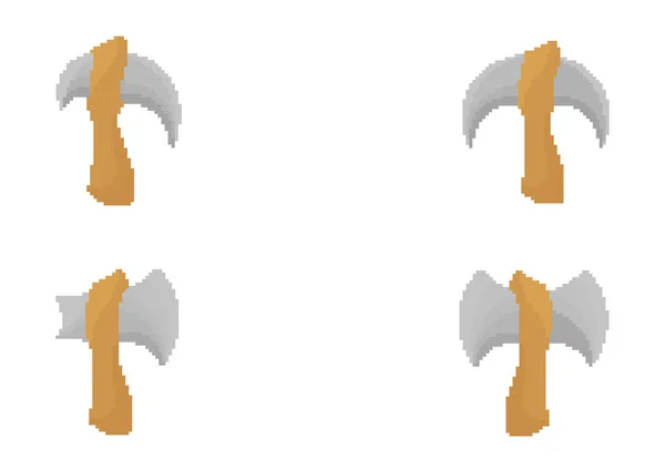 白い背景にピクセルのテーマを持つ異なる形状の斧のイラスト — ストックベクタ