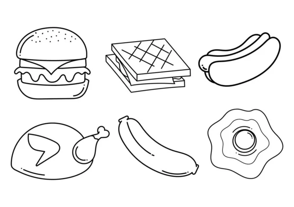 Collection Fast Food Hand Drawn Illustrations White Background — стоковый вектор