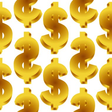 gold color dollar symbol seamless pattern on white background