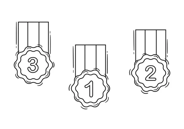 1St 2Nd 3Rd Place Medal Hand Drawing White Background — Vector de stock