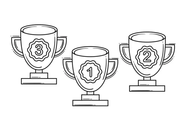 Hand Drawn 1St 2Nd 3Rd Place Trophies White Background — Stock Vector