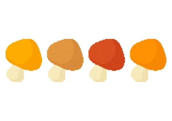 Collection Pixel Mushroom Illustrations White Background — Wektor stockowy