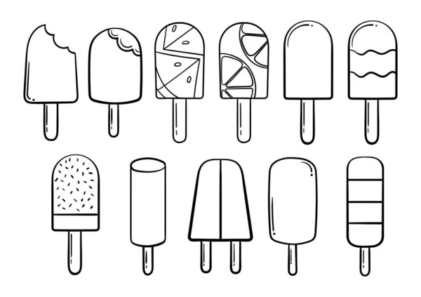 Коллекция Мороженого Ручной Работы Различными Формами Белом Фоне — стоковый вектор