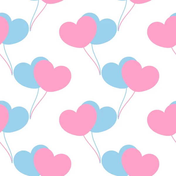 淡い青とピンクのハート型の風船のシームレスなパターン — ストックベクタ