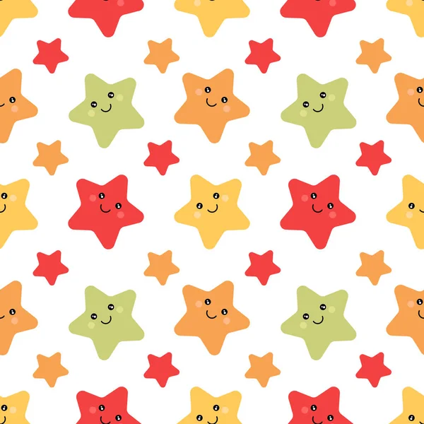 Seamless Pattern Colorful Stars Cheerful Faces — Stock Vector