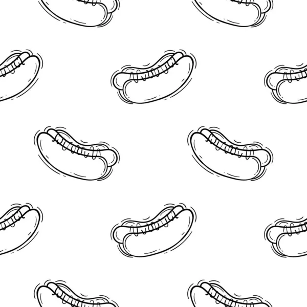 Hot Dog Hand Drawn Seamless Pattern — стоковый вектор