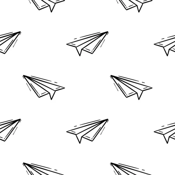 Dessin Main Avion Papier Motif Sans Couture — Image vectorielle