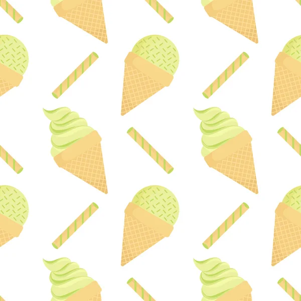 緑茶アイスクリームのシームレスなパターン — ストックベクタ