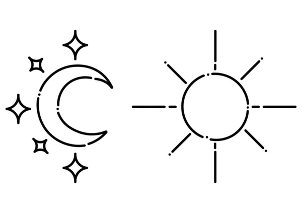 Luna Creciente Ilustración Del Sol Estilo Línea Punteada — Archivo Imágenes Vectoriales