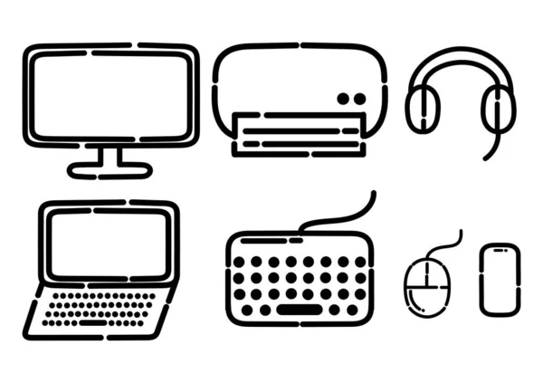 Sbírka Ilustrací Kancelářských Elektronických Zařízení — Stockový vektor