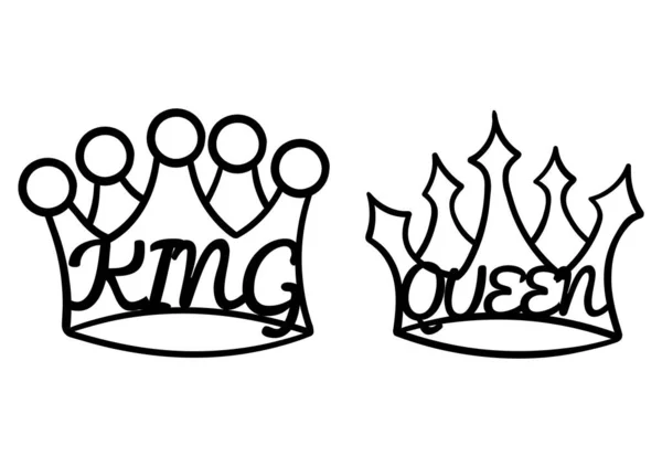 王と女王の王冠の手描きイラスト — ストックベクタ