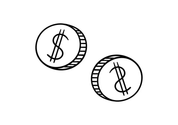 Ručně Kreslená Ilustrace Mince Znakem Dolaru — Stockový vektor