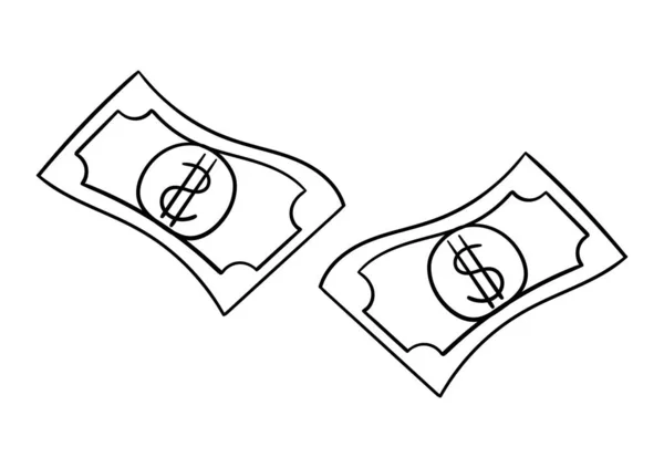 Ručně Kreslená Ilustrace Bankovky Znakem Dolaru — Stockový vektor