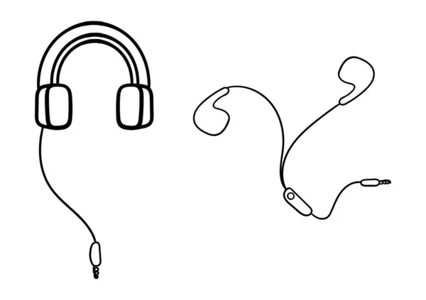Hand Drawn Illustration Headphones Headset — Stock Vector