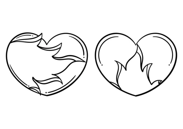 Ζωγραφισμένη Στο Χέρι Απεικόνιση Της Καρδιάς Και Της Φωτιάς — Διανυσματικό Αρχείο