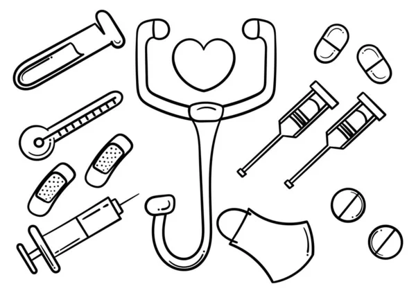 Collection Hand Drawn Medical Equipment — стоковый вектор