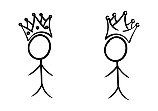 Király Királynő Stick Férfi Illusztráció Korona — Stock Vector