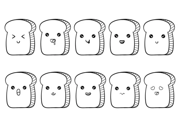 Hand Drawn Collection Kawai Bread — 스톡 벡터