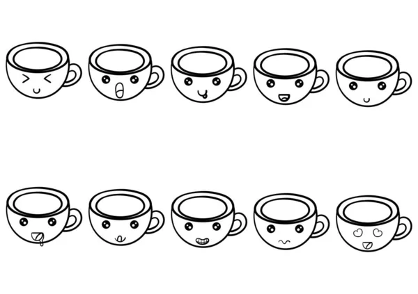 Hand Drawn Collection Kawai Coffee — Stockvektor