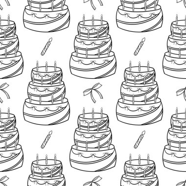 seamless pattern birthday cake with ribbon and candles