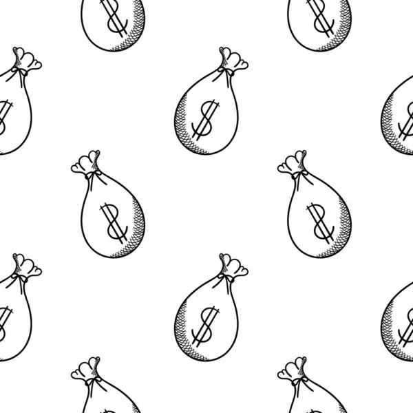 Money Bag Hand Drawn Seamless Pattern — Stockový vektor