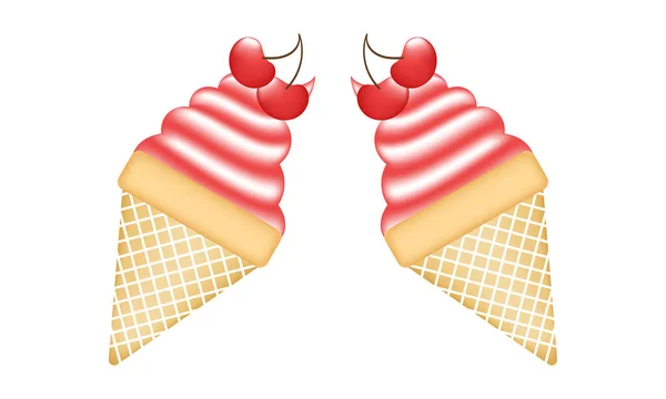 Cherry Ice Cream Illustration Mesh Technique — Stock Vector