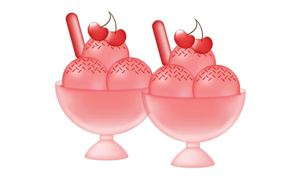 Illustration Crème Glacée Cerise Avec Technique Maillage — Image vectorielle