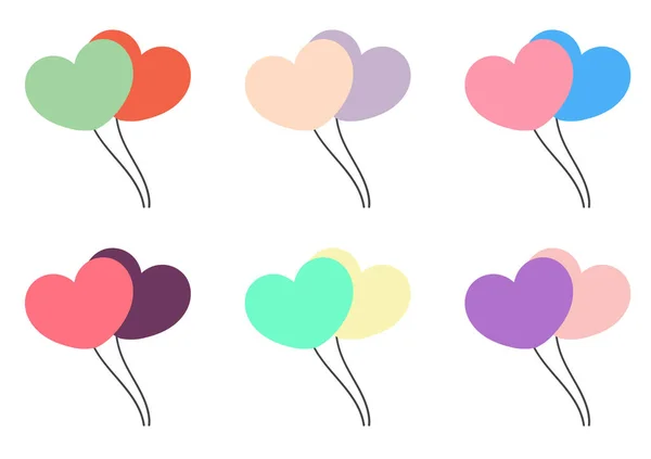 Une Collection Illustrations Ballon Forme Coeur Coloré Sur Fond Blanc — Image vectorielle