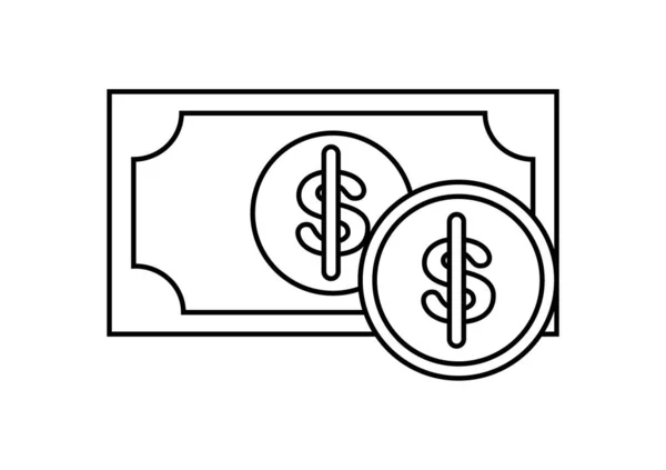 Outline Banknotes Coins Dollar Sign Center — Stock Vector