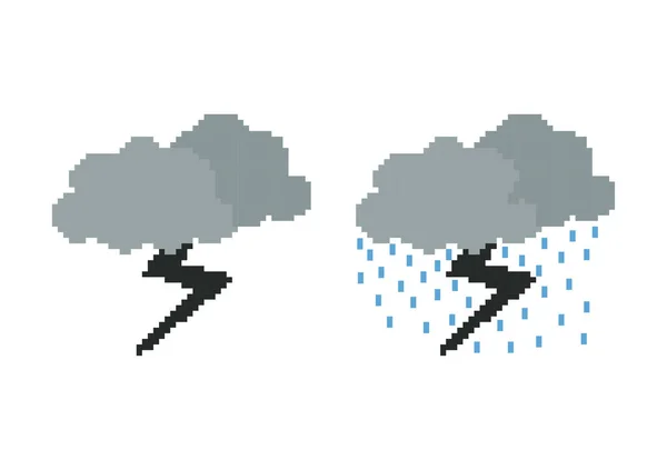 lightning cloud and thunderstorm illustration with pixel theme