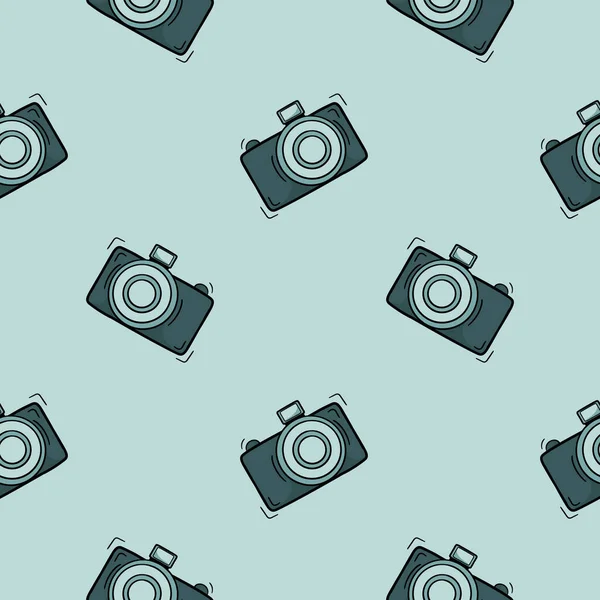 Camera Hand Drawn Seamless Pattern — Stock Vector