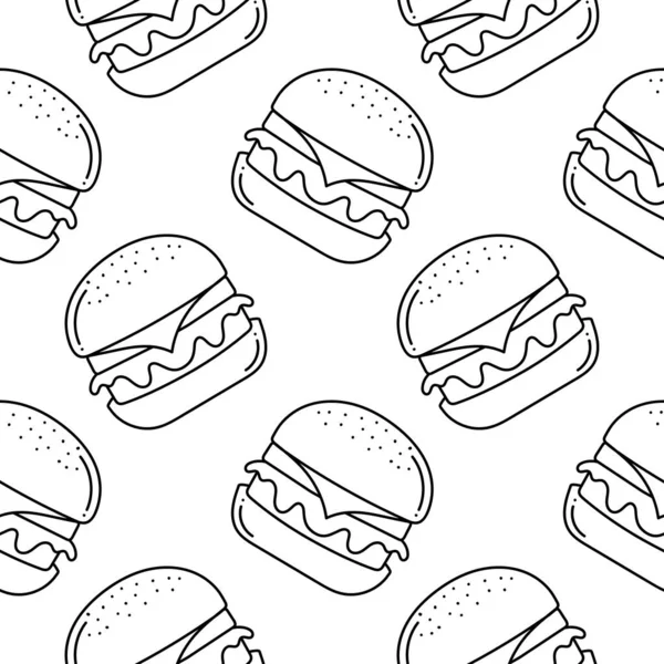 Burger Hand Drawn Seamless Pattern — Stock Vector