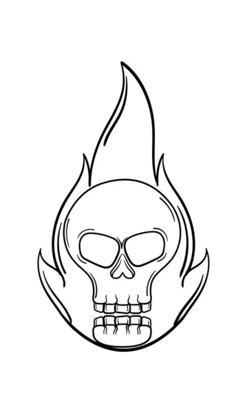 Calavera Dibujada Mano Con Fuego — Vector de stock