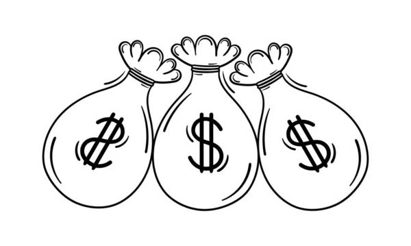 Ručně Kreslené Ilustrace Tašky Peníze — Stockový vektor