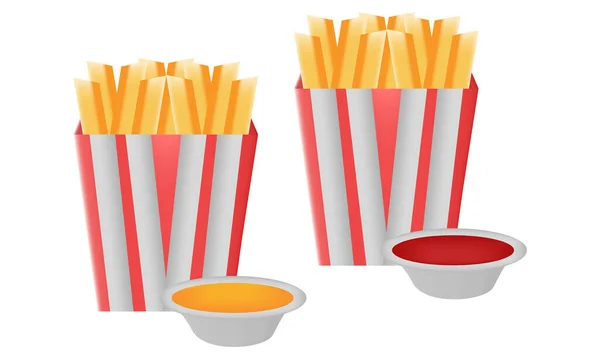 Illustration Pommes Frites Med Ostsås Och Chilisås — Stock vektor