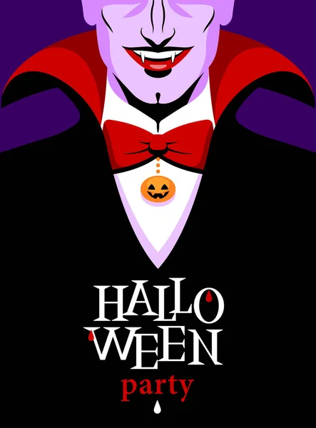 Halloween Feestuitnodigingen Poster Ontwerp Elegante Man Vampiercarnavalspak Griezelig Karakter Zwarte — Stockvector