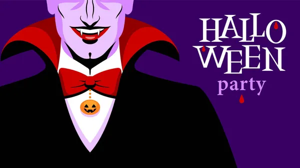 Invitation Fête Halloween Conception Bannière Homme Élégant Costume Carnaval Vampire — Image vectorielle