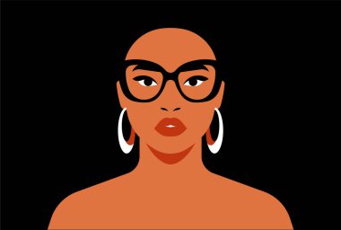 Güzel bronzlaşmış kadın. Siyah arka planda güzel yüzü olan soyut bir illüstrasyon. Moda etkinliği için kadın portresi olan vektör illüstrasyonu. Plaj partisi konsepti. Modern trend sanatı.