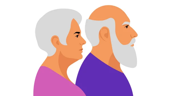 Seniors White Background Elderly Couple Side View Old Woman Short — Stock Vector