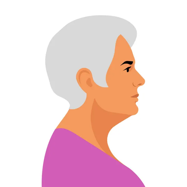 Idős Profil Női Idős Felnőtt Hölgy Ezüst Generációs Nagyi Oldalnézetből — Stock Vector