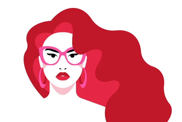 Портрет Красивой Рыжей Женщины Привлекательная Молодая Красавица Очках Длинные Волнистые — стоковый вектор
