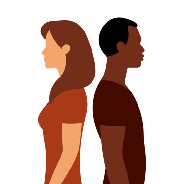 Bir kaç kişi. Arka arkaya iki kişi. Siluetler, soyut yüzler. Poster, afiş ve kapak için modern minimalist illüstrasyon.